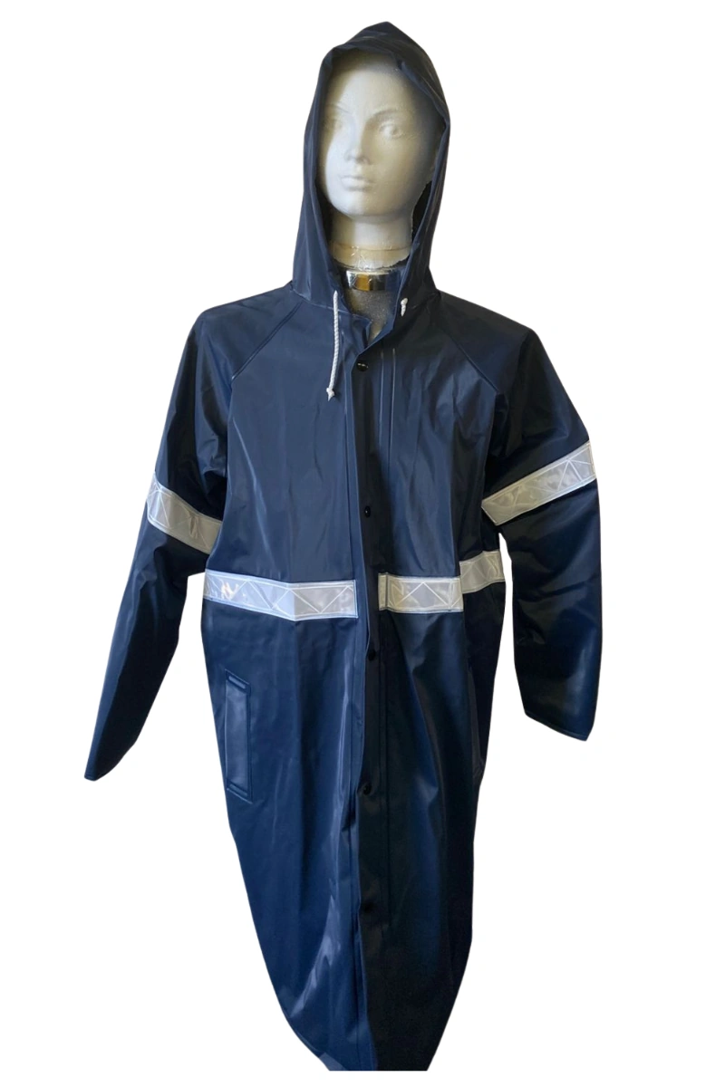 Gabardina con reflejante en brazos, frente y espalda Capucha integrada