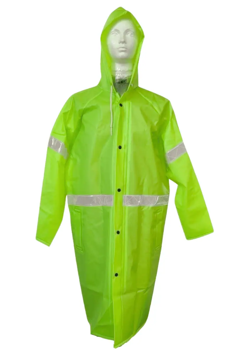 Gabardina con reflejante en brazos, frente y espalda Capucha integrada